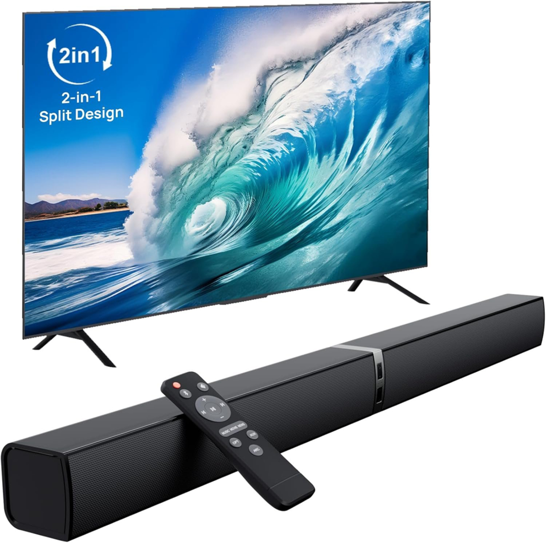 HoYLluDLL 2020D Soundbar für TV Geräte mit integriertem Subwoofer, 2-in-1 TV Lautsprecher, Bluetooth 5.3, Schwarz