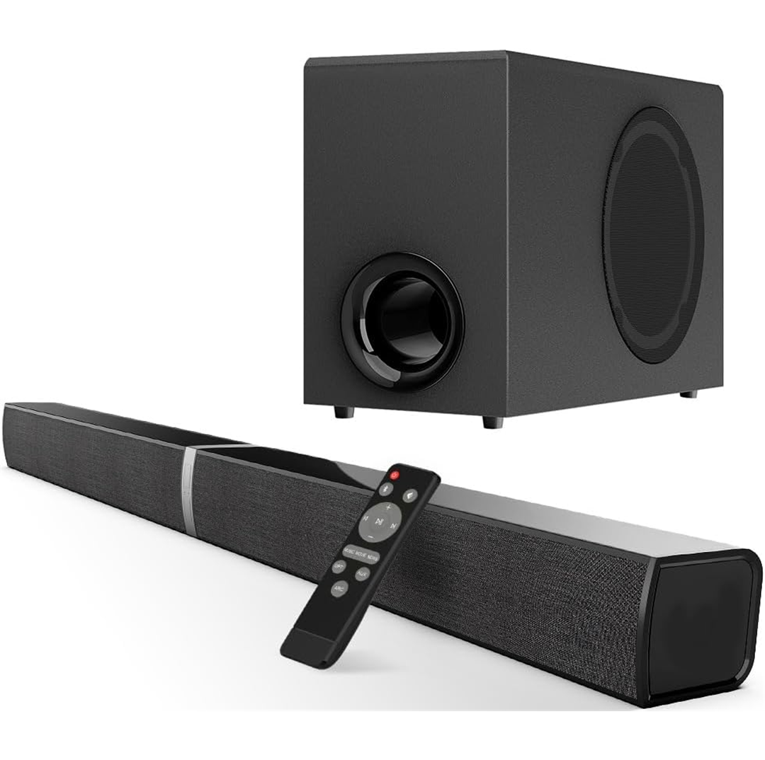 HoYLluDLL 120W Soundbar für TV mit Subwoofer, 2-in-1 teilbar, 15 cm kabelgebundener Subwoofer, Bluetooth 5.3, Schwarz
